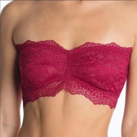 Free People Lacey Looks Bralette Burgundy Lace New XS Loungewear Maroon Bandeau - Picture 4 of 13